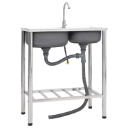 Vidaxl évier de camping double lavabo avec robinet acier inoxydable 151211 Vidaxl évier de camping double lavabo avec robinet acier inoxydable 151211
