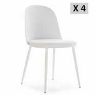 VS Venta-stock Lot de 4 chaises Kana blanches, pieds en métal et assise rembourrée - blanc I22021