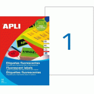 Apli 20 étiquettes jaune fluo, format 210 x 297 mm (20 feuilles A4 / cdt) - 8410782028789