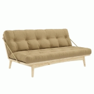 BANQUETTE FUTON FOLK EN PIN MASSIF COLORIS BEIGE BLÉ COUCHAGE 130 X 190 CM.