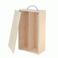Boîte coffret bois 2 bouteilles couvercle coulissant 34 x 18 x 9.5 cm - marron Bois massif BB2B