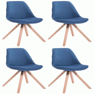 CLP Lot de 4 Chaises de salle à manger Toulouse Tissu Pieds carrés bois Bleu/Nature - bleu textile 320912