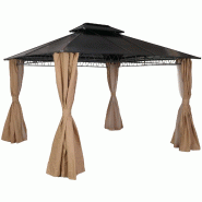 Décoshop26 - 1x pergola avec toit et 4x parois latérales + moustiquaire structure en acier stable tissu crème 04_0008138 - acier 3000262473939