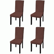 Décoshop26 - Housse de chaise droite extensible 4 pcs marron DEC022375 - marron 3001298469606_0