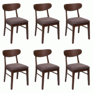 Décoshop26 - Lot de 6 chaises de salle à manger cuisine dossier haut en tissu couleur taupe structure en bois foncé 04_0007763 - Bois massif 300026