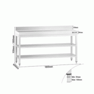 GGM Gastro Tables Inox de Travail Premium avec Dosseret et 2 étagères - Profondeur 600 mm - ATK186AZB - 4063326276357