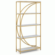 Helloshop26 - Bibliothèque 5 niveaux en forme d'arc 86 x 30 x 175 cm espace de rangement généreux design contemporain en métal blanc 20_0017756 -