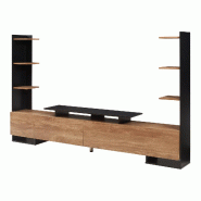 Helloshop26 - Meuble TV support télévision salon étagère avec étagères latérales noir / effet bois de mangue 03_0010089 - noir Bois massif 3000