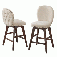Helloshop26 - Tabourets de bar lot de 2 pivotants avec dossier et pieds en bois assise en tissu chenille hauteur d'assise 665 cm 12_0007988 - 30002257