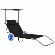 Helloshop26 - Transat chaise longue bain de soleil lit de jardin terrasse meuble d'extérieur pliable avec auvent et roues acier noir 02_0012825 - noi