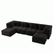 Merax Canapé modulable 4 places avec 2x tabourets, Cloud Sofa Cord sans cadre, canapé lounge près du sol, avec accoudoirs larges, noir - noir multi
