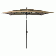 Parasol de jardin à 3 niveaux avec mât en aluminium taupe Modèle Horizon Pro - 313839