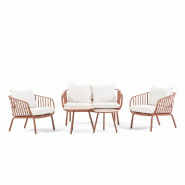 RATTATAN Salon relax de jardin en résine et acier avec coussins 10 cm, élégant ensemble d’extérieur pour terrasse, véranda et jardin – Bellag