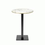 RestooTab - Mange-debout Milan T Ø50cm décor marbre bianca luna chants couleur laiton - blanc fonte TB-MITFF-R50M-MB.LUNA-LAI