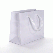 Sac Luxe pelliculé blanc - 14x6x11cm - par 12 - poignées cordelières - finition glossy