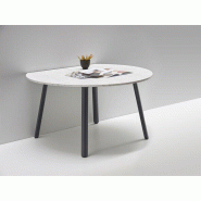 Table polyvalente ronde avec côté plat et plan en résine effet marbre Table polyvalente ronde avec côté plat et plan en résine effet marbre