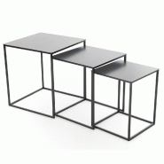 Tables gigognes métal noir 36x36x45+43x43x50+50x50x55cm - par 3