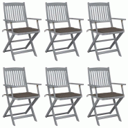 VidaXL Chaises Pliables D Extérieur Lot De 6 Et Coussins Bois D Acacia - gris 8720286296646
