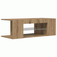 Helloshop26 - Meuble TV design moderne avec lumières LED rangement 90 x 39 x 30 cm en bois d'ingénierie chêne artisanal 02_0050853 - Bois massif 30