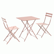 Oviala Business Table de jardin et 2 chaises rose poudré - rose acier 115202