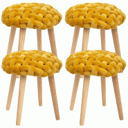 Wellhome Set de 4 tabourets en maille tricotée Well Home couleur moutarde - jaune JJ1299