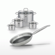 Batterie de cuisine avec 1 poêle de cuisson 28 cm et 4 faitouts 14/16/20/26 cm en inox et aluminium sans PFAS Elo Collection Relief Solution Citrin -_0
