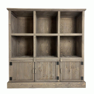 Buffet bas Héritage pin vieilli 6 cases 3 portes L119xP39xH110cm