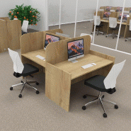 Bureau de call center version double 3 personnes avec poste pour superviseur. - 3 places, Chêne veiné