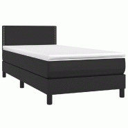 Décoshop26 - Cadre de lit LED avec sommier tête de lit matelas 90x200 cm synthétique noir TDL0209039 - noir 3001663647769