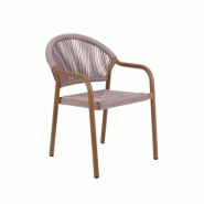 Emh Fauteuil professionnel Tulum empilable – aluminium effet teck et rotin synthétique – design naturel – usage chr intérieur/extérieur - alu