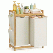 Helloshop26 - Panier à linge avec 3 compartiments corbeille à linge sale en bambou capacité de 150 litres avec étagère poches 12_0006669 - Bambou