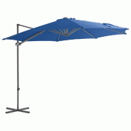 Helloshop26 - Parasol déporté avec mât en acier 300 cm bleu azuré 02_0008472 - bleu acier 3000452382720