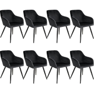 Lot de 8 chaises pieds noir siÈge de salon cuisine salle À manger design ÉlÉgant velours noir 08_0000565