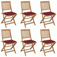 VidaXL Chaises Pliables De Jardin Lot De 6 Avec Coussins Bois D Acacia - rouge Bois massif 3075018