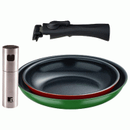 BERGNER - Jeu de 2 Poêles Ø22/26 cm en Aluminium Pressé avec Manche Amovible avec Vaporisateur d'Huile/Vinaigre Ø4x17,5cm en Acier Inoxydable - PK9646