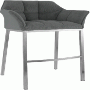 Décoshop26 - Tabouret de bar x1 assise enveloppante capitonnée en velours côtelé gris avec structure à 4 pieds en acier inoxydable 10_0006222 - g