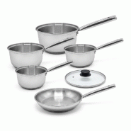 Lot de 4 casseroles 16/18/20/22 cm et poêle en inox 24 cm avec couvercle Fackelmann Rhona - gris inox 3176239913286