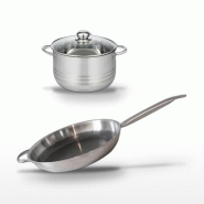 Batterie de cuisine avec 1 poêle de cuisson 32 cm et 1 faitout 20 cm en acier inoxydable sans PFAS Elo Collection Relief Solution Brillant - gris 317_0