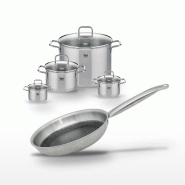 Batterie de cuisine Set de faitouts 12/14 cm 20/26 cm et poêle 24 cm en inox et aluminium Elo Collection Relief Solution Citrin - gris 3176239940091