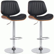 Décoshop26 - Lot de 2 tabourets de bar style rétro moderne assise en PVC noir bois noyer et cadre métal chromé 10_0006349 - noir métal 3000265524331