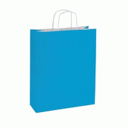 Sac kraft turquoise - poignées torsadées - 27x37+12cm - par 50