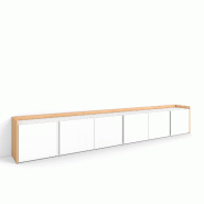 SKRAUT HOME Meuble TV, Banc Télé, 309x50x35 cm, Pour les TV jusqu'à 80", Meubles de salon, Blanc et Chêne Soft - blanc Bois manufacturé 750_1
