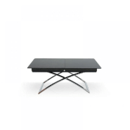 TABLE RELEVABLE EXTENSIBLE MAGIC-J VERRE NOIRE PIÉTEMENT CHROMÉ