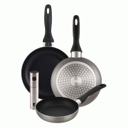 BERGNER - Set de 3 poêles Ø16/20/24cm en aluminium pressé Gris métallisé avec pulvérisateur d’huile/vinaigre Ø4x17,5cm en acier inoxydable - PK9894