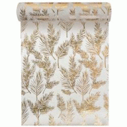 Chemin de table tissu 28x400cm plumes de pins or fond beige (16 unités) MESA BELLA - doré polyester 3701168949190 Chemin de table tissu 28x400cm plumes de pins or fond beige (16 unités) MESA BELLA - doré polyester 3701168949190