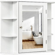 COSTWAY miroir armoire de salle de bain, suspendue, murale, meuble de bain - blanc verre VH32668IT