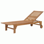 Décoshop26 - Bain de soleil chaise longue dossier réglable 4 positions avec roues en bois massif acacia huilé et poly-rotin 04_0010070 - Bois massi