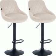 Décoshop26 - Set de 2 tabourets de bar coutures décoratives losanges assise en velours crème et cadre en métal noir TDB10776 - beige métal 300025
