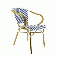 Fauteuil empilable d'extérieur Olya en polypropylène motif chevron blanc et bleu