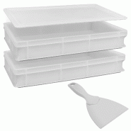 Lot de 2 boîtes de service fermées 60x40x10h avec 1 couvercle et spatule 19 litres - blanc plastique 8050054384627 Lot de 2 boîtes de service fermées 60x40x10h avec 1 couvercle et spatule 19 litres - blanc plastique 8050054384627